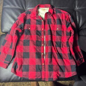 Red Head Men's Shirt Jacket Red Black Flannel Plaid Sherpa Lined Size 2XL